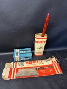 A box of KLG spark plugs, a n.o.s. Nenette dust polisher with original box.