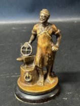 A Vulcan car accessory mascot in the form of a blacksmith, head turned right, circa 1912.
