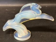 A Sabino 'Leaping Gazelle' 1930s opalescent glass car accessory mascot, 4 1/4