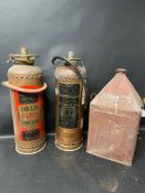 A John Kerr fire extinguisher and a Waterloo other plus a conical Gammages five gallon pyramid