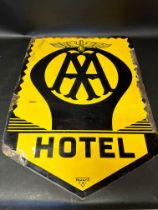 An AA Hotel pennant-shaped enamel advertising sign by Franco, 22 x 31".