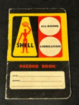 A Shell Lubrication record book for an MG Tourer with Shell Robot-Man to front and Tecalemit