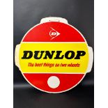 A Dunlop Tyres 'The best things on two wheels' hardboard advertising hanging sign with blank price