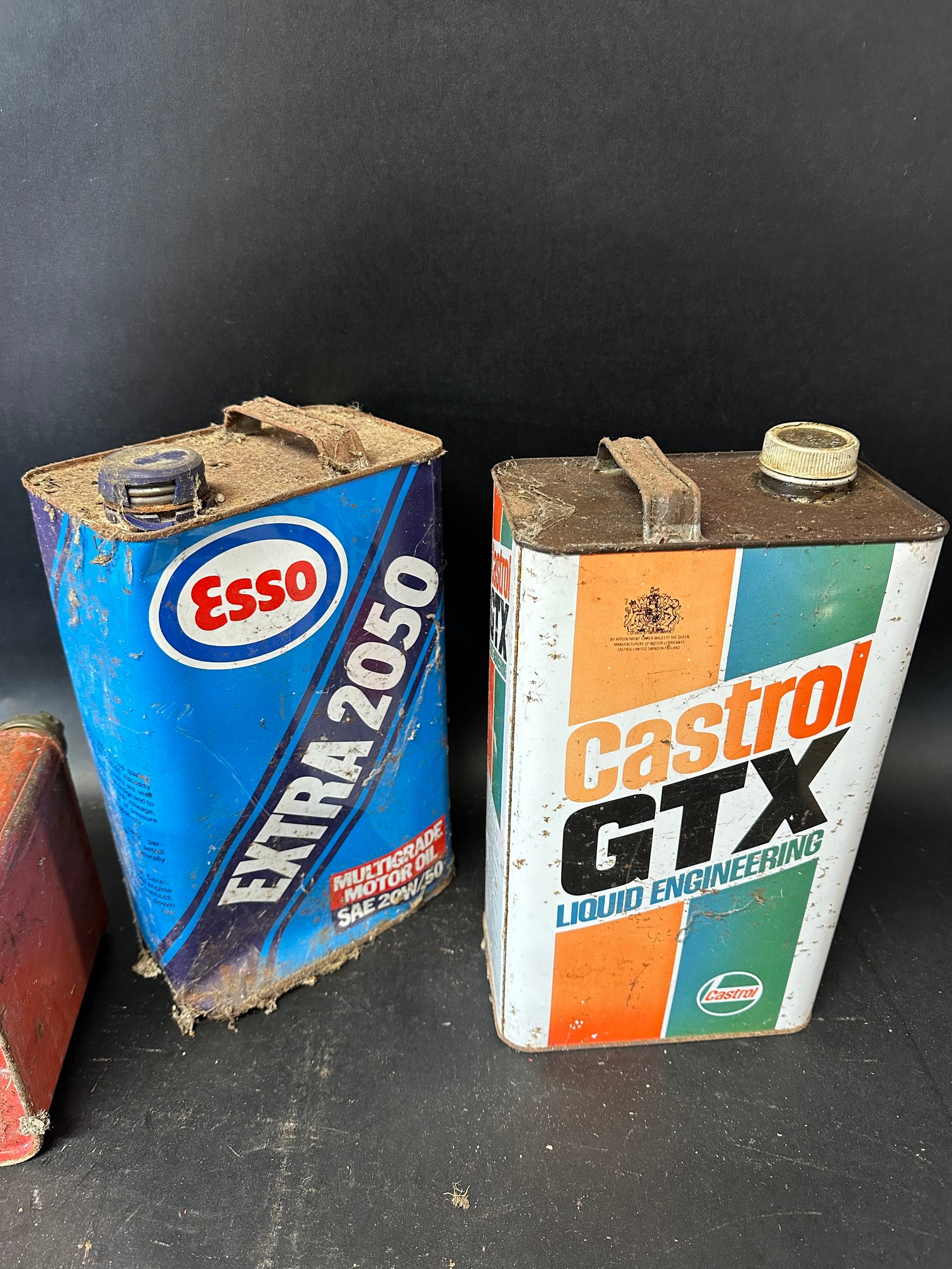 A Castrol GTX 5 litre can, an Esso Extra 2050 similar and a one gallon can with plain cap. - Image 5 of 5