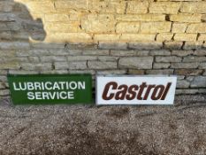 Two fibreglass signs: Castrol and Lubrication Service, both 35 x 14 1/4".