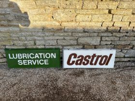 Two fibreglass signs: Castrol and Lubrication Service, both 35 x 14 1/4".