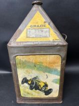 A Gamages Motor Oil five gallon pyramid can.