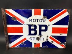 A BP Motor Spirit double sided enamel advertising sign with hanging flange, by Protector, Eccles, 24