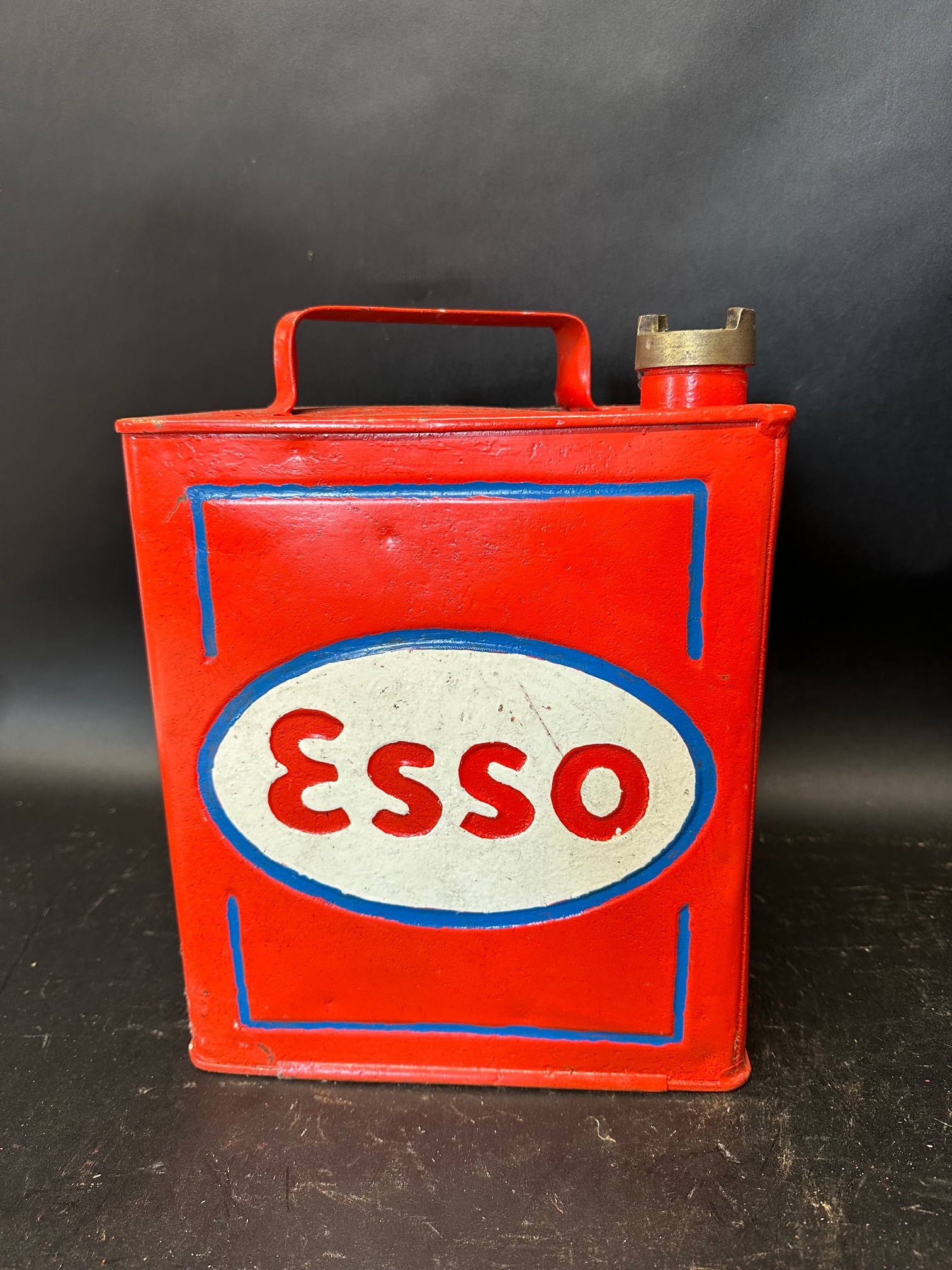 An Esso two gallon petrol can with Shell cap, repainted, Valor 4 39.