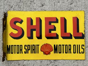 A Shell Motor Spirit and Motor Oils double sided enamel sign with hanging flange
