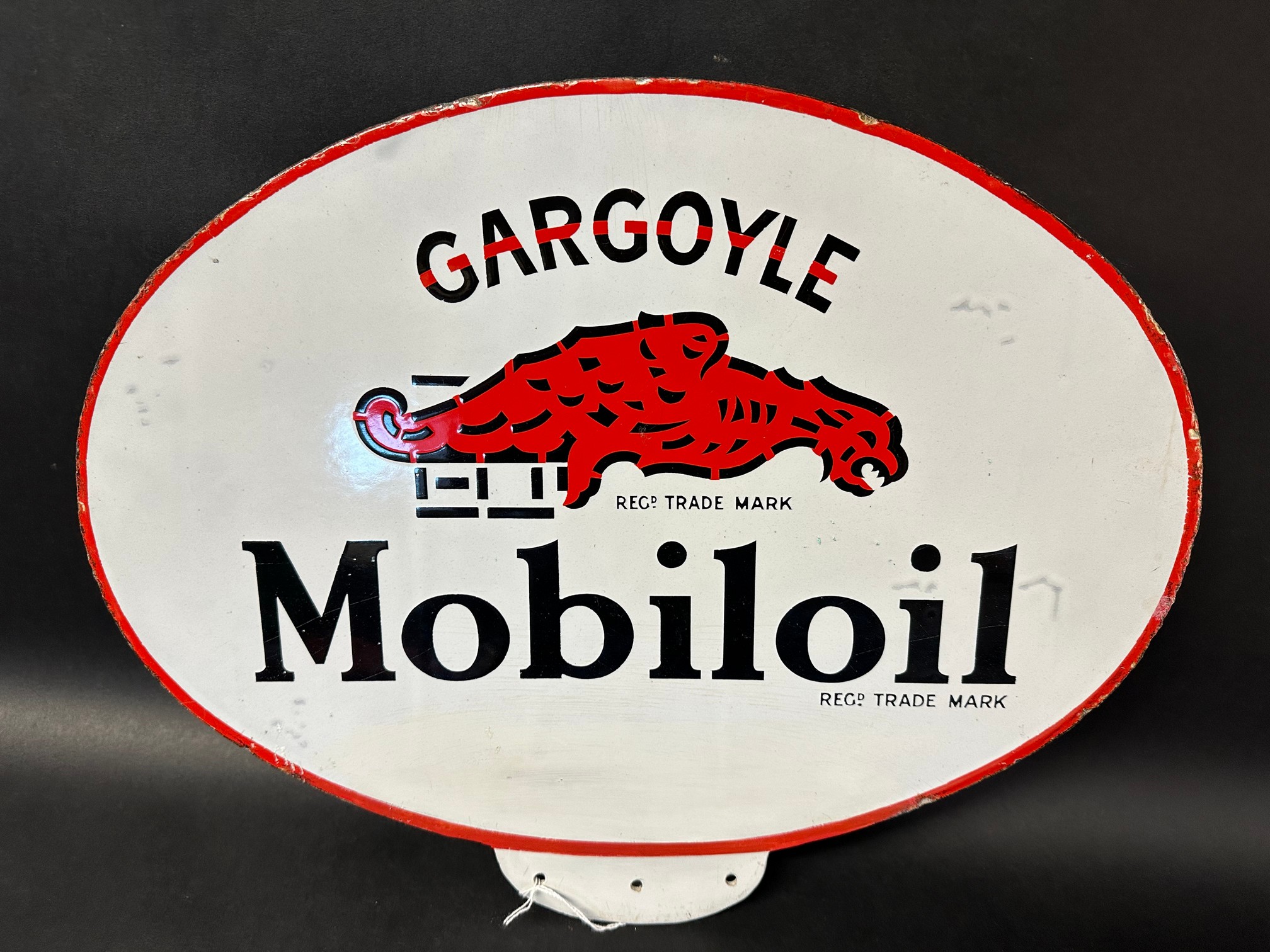 A Gargoyle Mobiloil double sided enamel advertising sign from the top of a forecourt cabinet. - Image 6 of 10