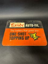 An Exide Battery Auto-Fil 'One Stop Topping Up' showcard, 17 1/2 x 13".