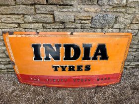An India Tyres 'The Finest Tyres Made' enamel advertising sign, 72 x 36".
