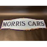 A Morris Cars enamel advertising sign with restoration to edges, 36 1/2 x 12".