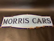 A Morris Cars enamel advertising sign with restoration to edges, 36 1/2 x 12".