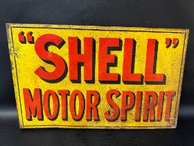 A "Shell" Motor Spirit double sided tin advertising sign with rolled edges and hanging flange, 21