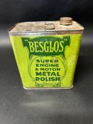 A Besglos Super Engine & Motor Metal Polish can with Art Nouveau design.