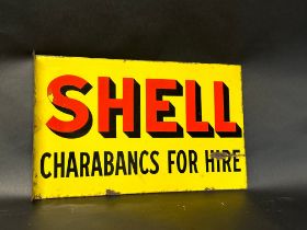 A Shell Charabancs For Hire double sided enamel advertising sign with hanging flange, by Protector