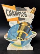 A Champion Spark Plugs counter top display showcard, 13 1/2" tall.