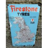 A Firestone Tyres enamel advertising sign depicting a map of England and Wales, 28 1/2 x 48 1/4".