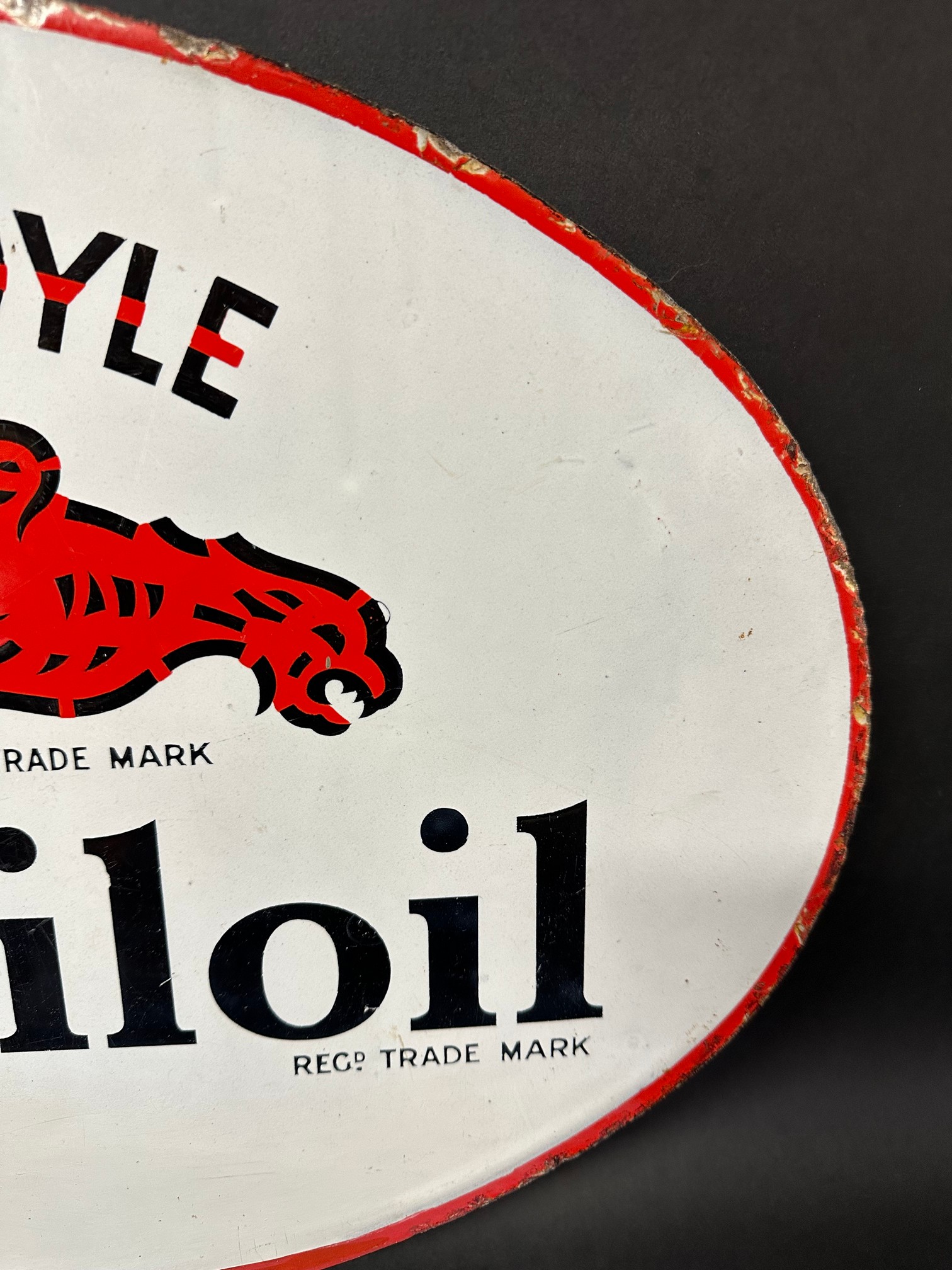 A Gargoyle Mobiloil double sided enamel advertising sign from the top of a forecourt cabinet. - Image 4 of 10