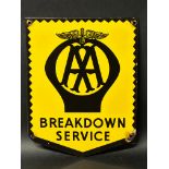 An AA Breakdown Service enamel door plaque/sign, 7 x 9".