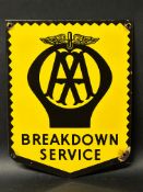 An AA Breakdown Service enamel door plaque/sign, 7 x 9".