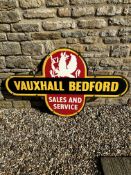 A Vauxhall Bedford Sales and Service double sided hanging dealership sign