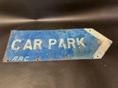 A very early RAC double sided directional arrow enamel car park sign, 36 x 12".