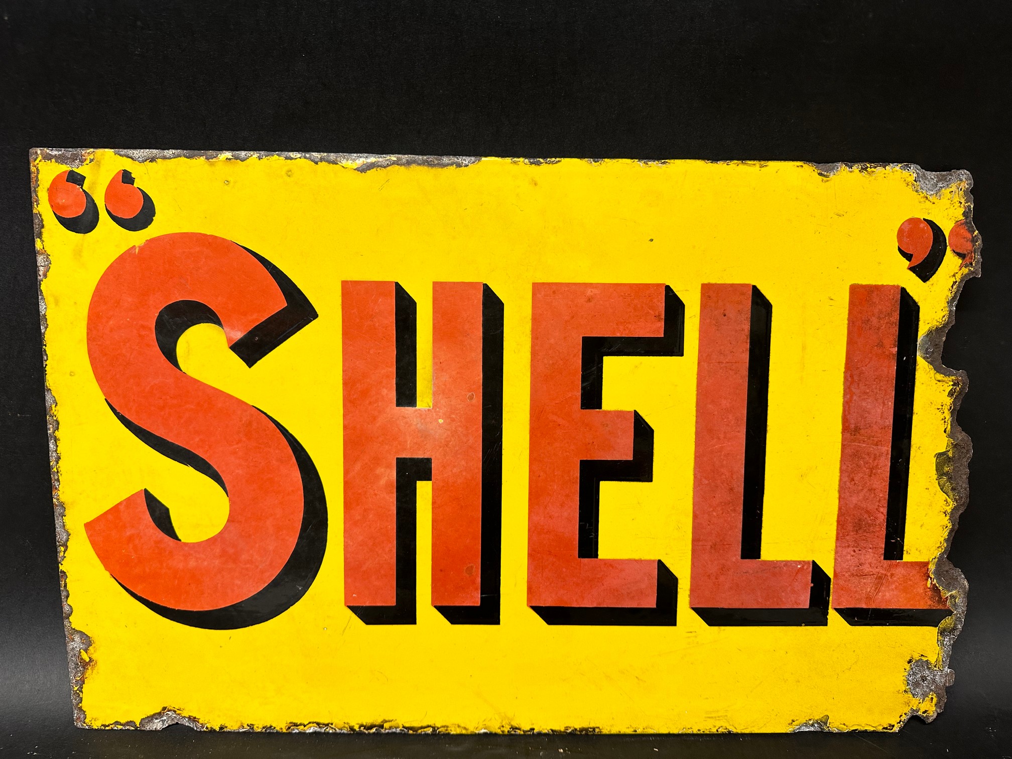 A Shell double sided enamel advertising sign by Bruton, London, lacking flange, 23 3/4 x 15". - Image 2 of 2