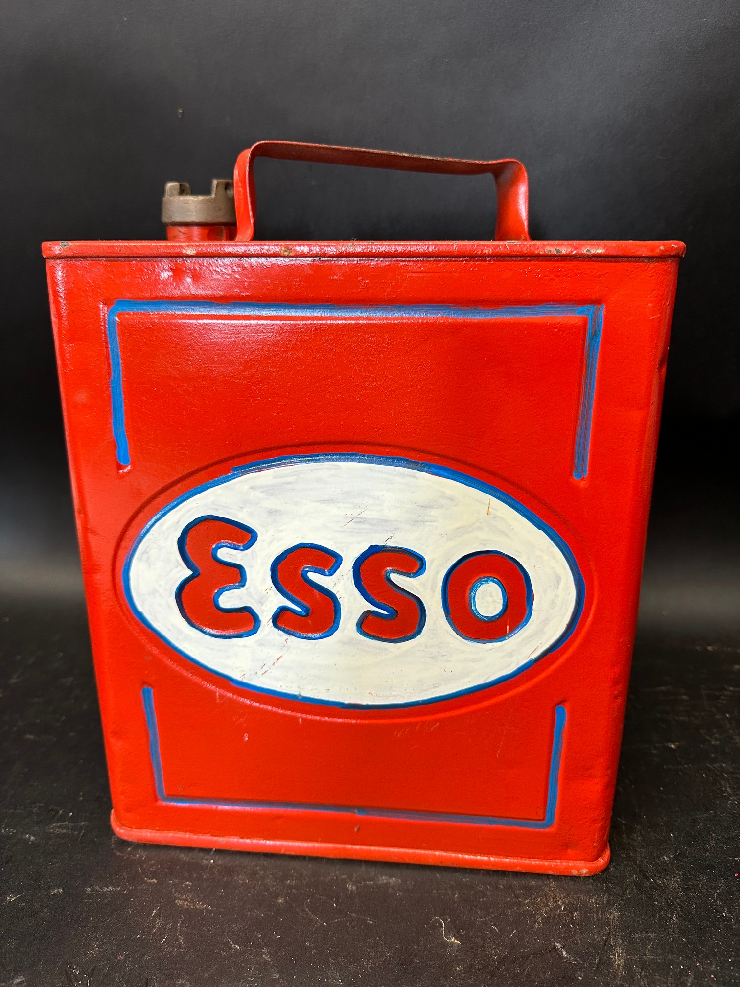 An Esso two gallon petrol can with SR cap, repainted, Valor 4 37.