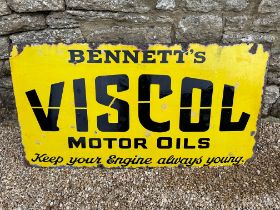 A rare Bennett's Viscol Motor Oils 'keep your engine always young' enamel advertising sign, with