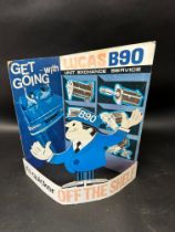 A 1960s Lucas B90 three dimensional card advertising sign, 20 x 18 1/2".