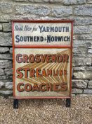 A Grosvenor Streamline Coaches advertising board for Yarmouth, Southend and Norwich, 25 x 36".
