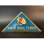 A rare John Bull Tyres 'Fitted While You Wait' tin counter top advertising stand with wall hanging