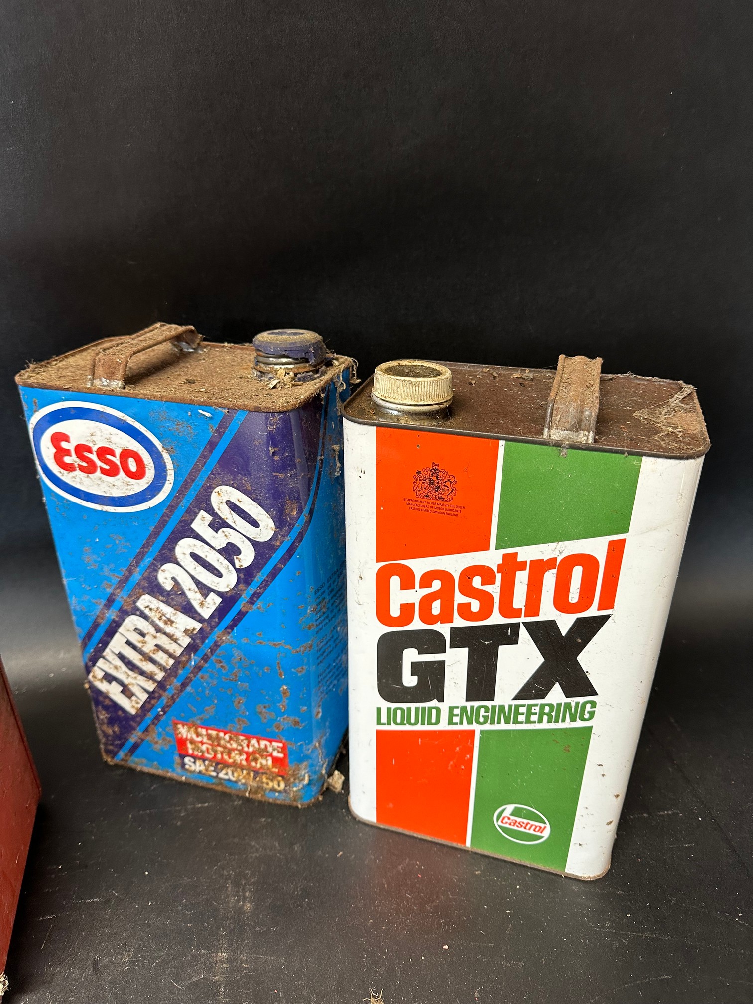 A Castrol GTX 5 litre can, an Esso Extra 2050 similar and a one gallon can with plain cap. - Image 4 of 5