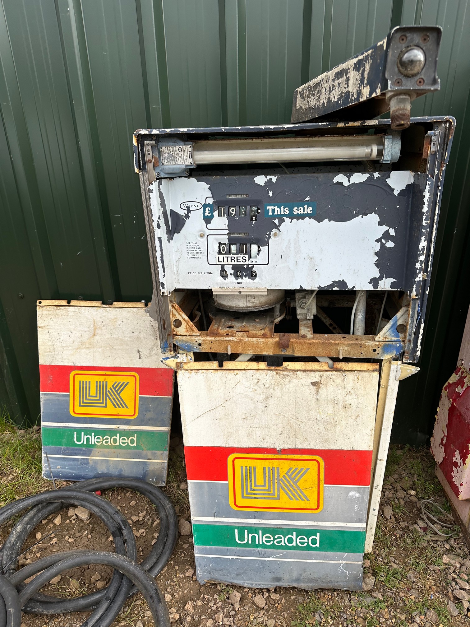 A 1970s Wayne petrol pump with UK Unleaded panels and four n.o.s hoses. - Image 2 of 5