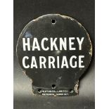 A Hackney Carriage enamel sign plaque by Metours Limited, Wembdon, Somerset, 6 3/4 x 6".