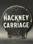 A Hackney Carriage enamel sign plaque by Metours Limited, Wembdon, Somerset, 6 3/4 x 6".