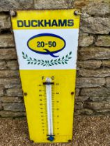 A Duckhams 20-50 thermometer advertising sign by Burnham of London, thermometer needs replacing,
