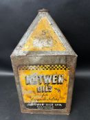 A Notwen Oils five gallon pyramid can.