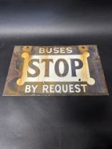 A Birmingham Buses by Request double sided hanging enamel sign, 19 x 12".