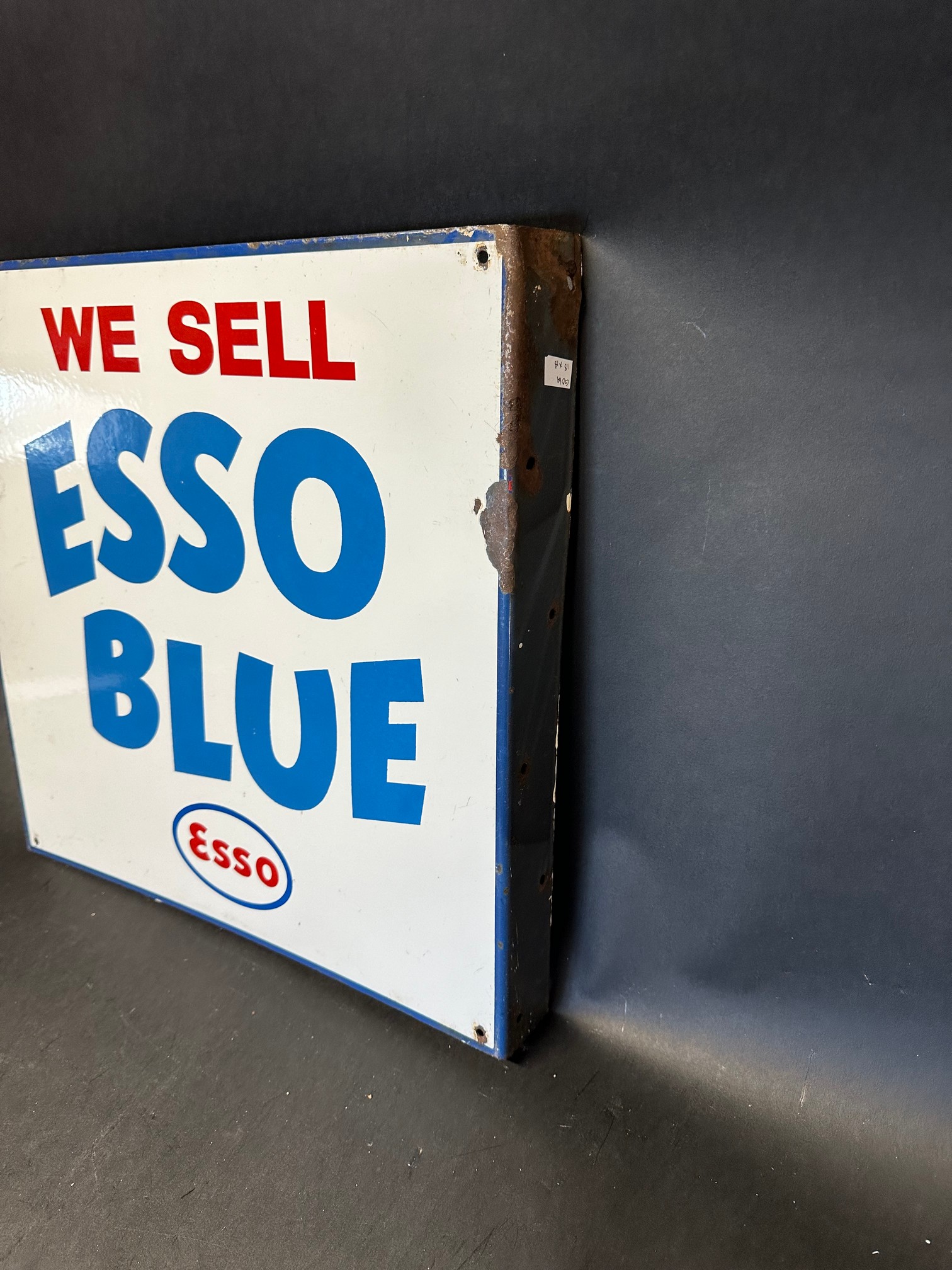 An Esso Blue double sided enamel advertising sign with hanging flange, 18 x 18". - Image 4 of 4