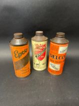 Three quart oil cans: Delco, Snowdrift and Epco.