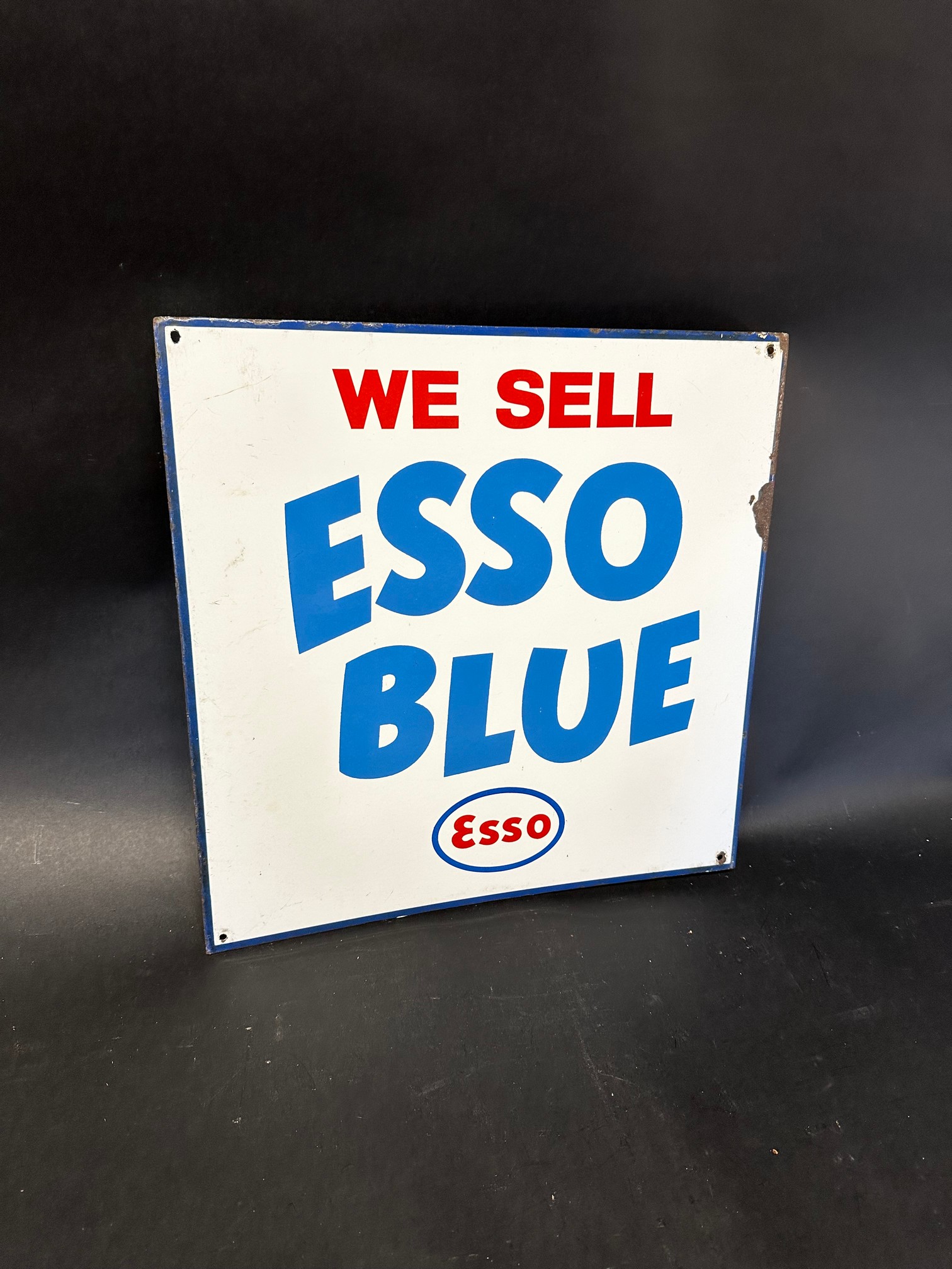 An Esso Blue double sided enamel advertising sign with hanging flange, 18 x 18". - Image 3 of 4