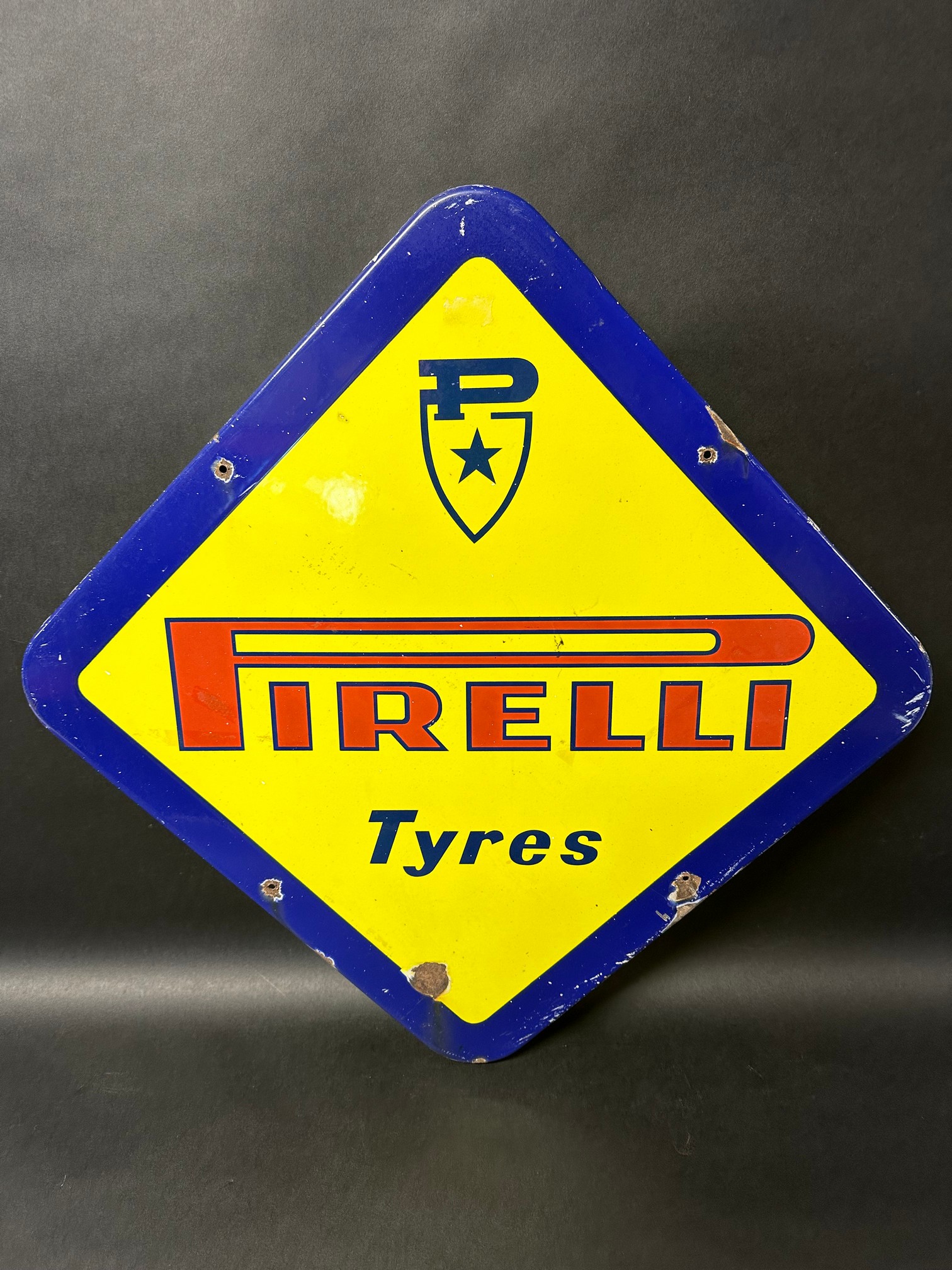 A Pirelli Tyres enamel advertising sign, 18 x 18".