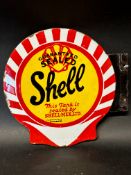A Shell double sided enamel sign tag from a petrol pump advertising Shell-Mex Ltd.'s Guaranteed