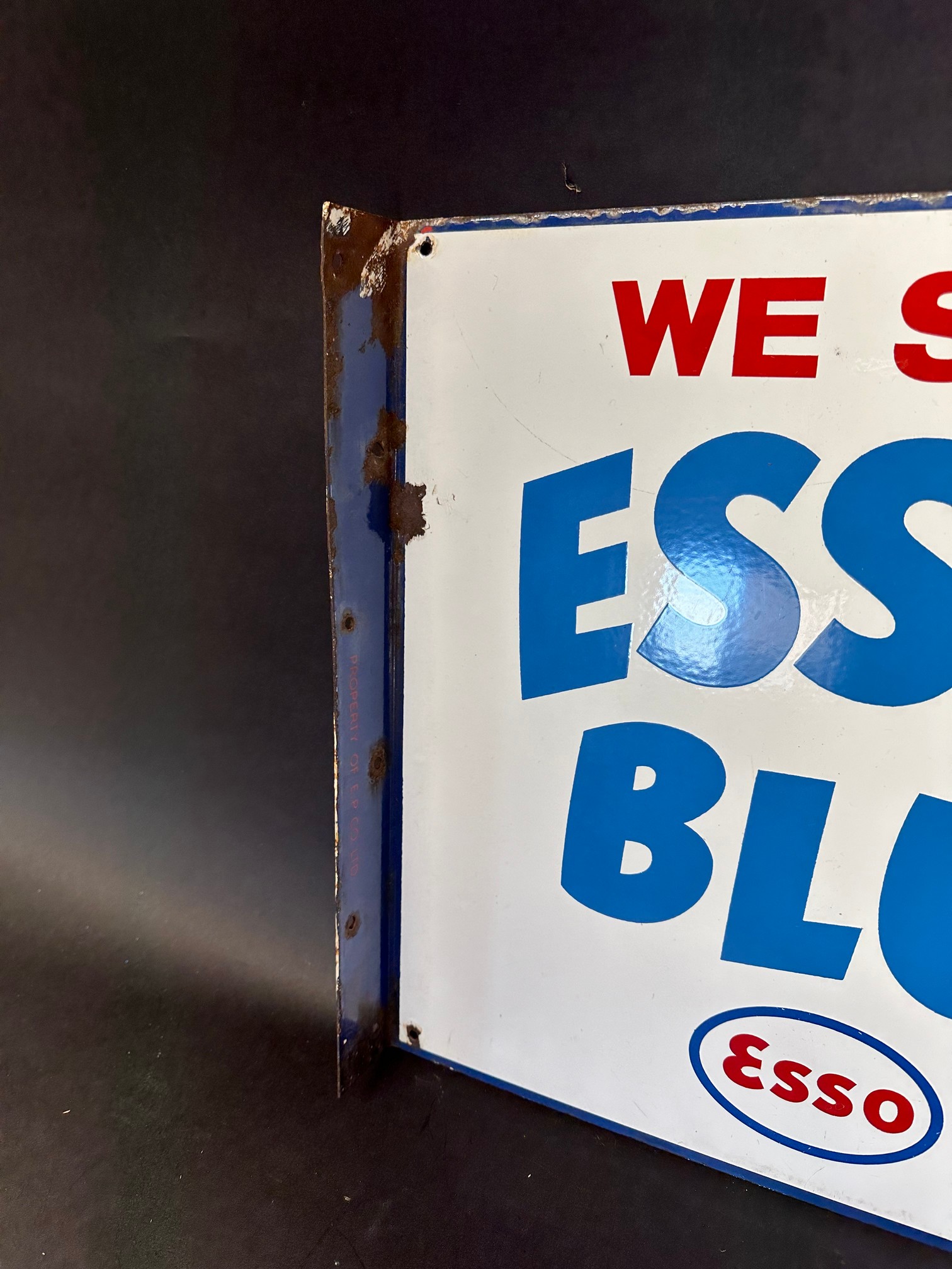An Esso Blue double sided enamel advertising sign with hanging flange, 18 x 18". - Image 2 of 4