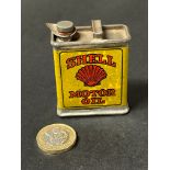 A miniature Shell Motor Oil can, 1 3/4" wide x 2 1/4" tall (inc. handle).