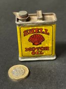 A miniature Shell Motor Oil can, 1 3/4" wide x 2 1/4" tall (inc. handle).